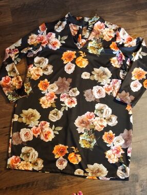 Floral V-Neck Black Women's Tunic Top